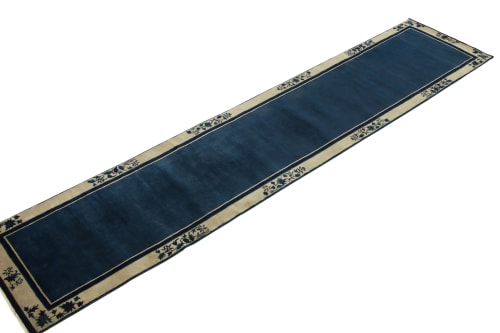 Vintage Chinese Deco style runner, Deep Blue Floral Pattern | Rugs by Rug a