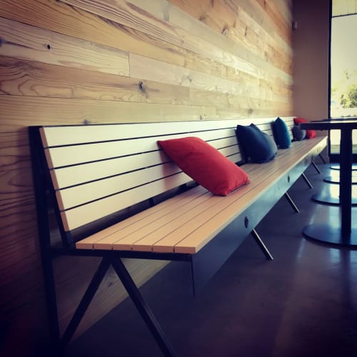 Custom Bench | Benches & Ottomans by HEWN | Greater Goods Coffee Roasting Co. in Bee Cave