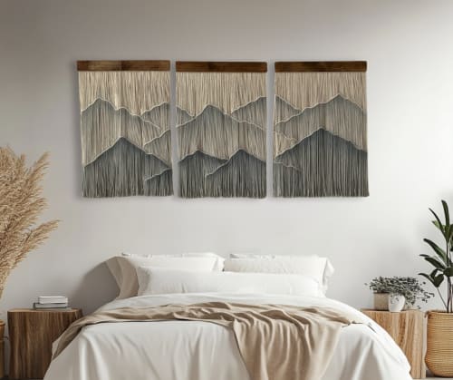 Hand dyed wall hanging "Threaded Horizons" | Macrame Wall Hanging in Wall Hangings by KnitushkiStore