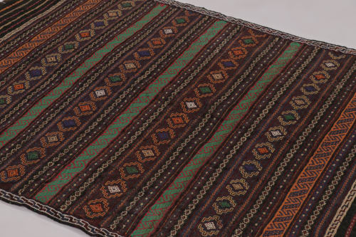 vintage Persian Soumak Kilim, Brown with Polychromatic | Rugs by Rug a