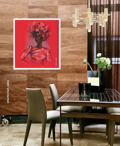 "Beauty in Red" Original Fashion Illustration on paper | Drawings by Marina Saba Fine Art