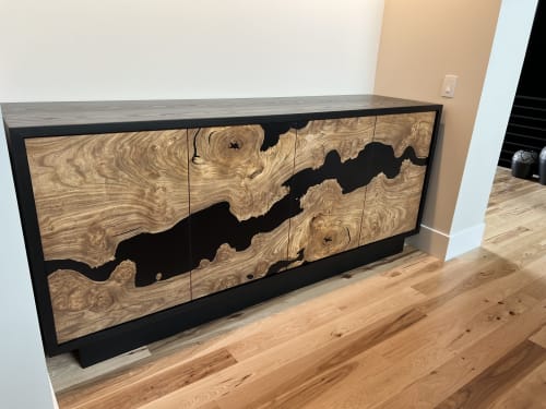 Elm Burl Slab and Black Resin Cabinet | Credenza in Storage by Where Wood Meets Steel