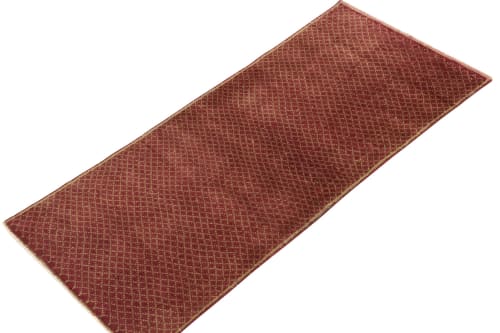 1960s Vintage distressed rug in Red & Beige-Green Geometric | Area Rug in Rugs by Rug and Kilim