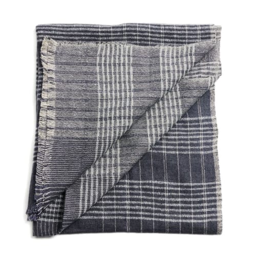 Alloy Dark Blue Gray Stripes Merino Handloom Throw | Linens & Bedding by Studio Variously
