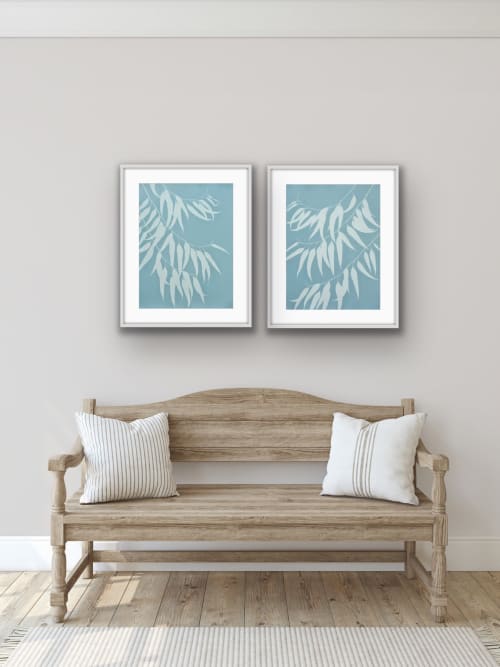 Silver Eucalyptus Diptych: two 24 x 18" gray cyanotypes | Photography by Christine So