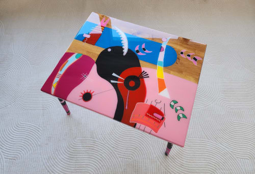Colorful Side Coffee Table, Handmade Abstract Resin Wood Art | Tables by Epoxy Coffee Table Shop
