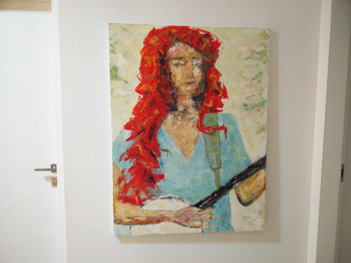 Banjo red girl | Paintings by Ofer Hod
