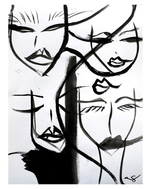 Post Op - Black and White Abstract Faces - Giclee Print | Prints in Paintings by Amy Straley