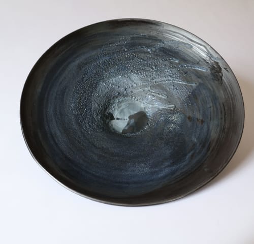 Black wide rim bowl with beautiful texture in blues and grey | Serveware by Rosa Wiland Holmes