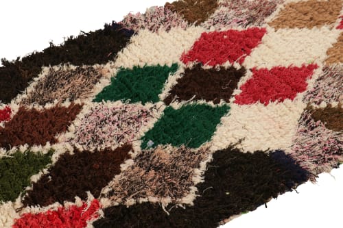 Vintage Moroccan Runner Rug with Multicolor Diamond Patterns | Area Rug in Rugs by Rug and Kilim