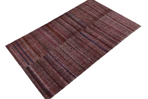 Vintage Paneled Kilim in Purple, Blue and Brown Stripe | Area Rug in Rugs by Rug and Kilim