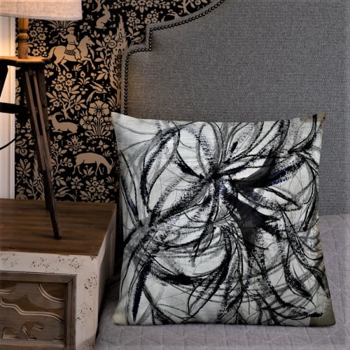 Charcoal Petals | Pillow in Pillows by KALEIDO MARBLING ART