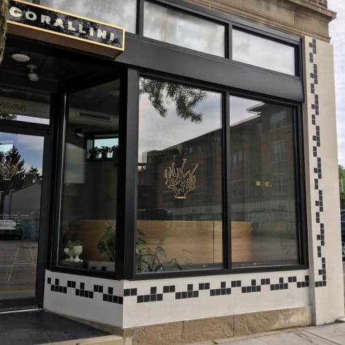 Glass door mural | Murals by Ray Mawst | Bar Corallini in Madison