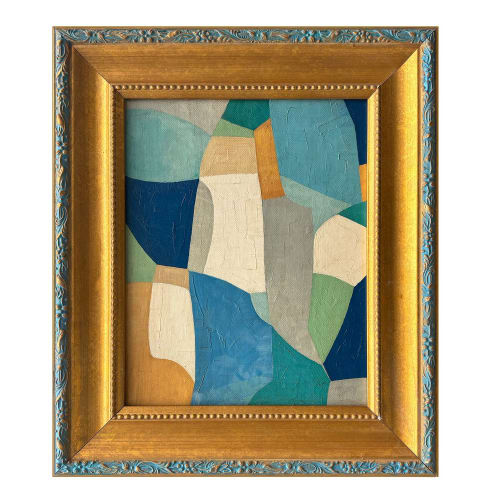 Abstract Blue Colorblock Oil Painting in Vintage Frame | Oil And Acrylic Painting in Paintings by Suzanne Nicoll Studio