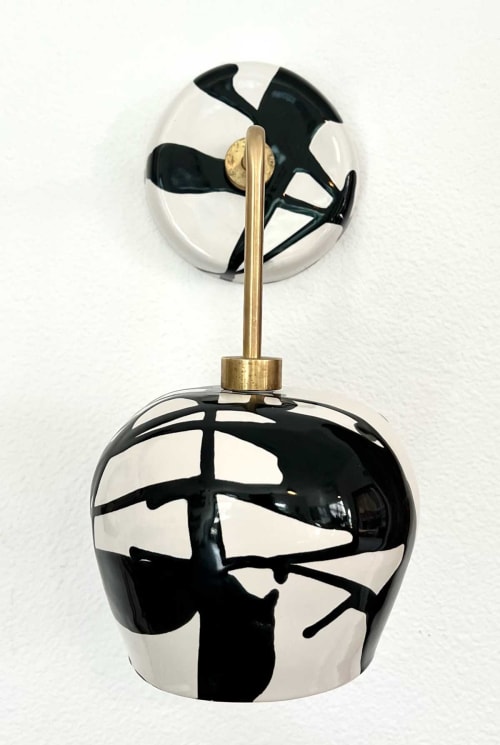 Tapered Sphere Sconce in Gloss Black Abstract Stripe | Sconces by Alex Marshall Studios