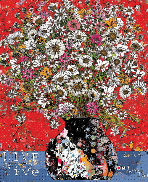Flowers with Red | Mixed Media by Daryl Thetford