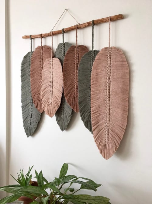 Macrame Feathers (Green,Beige,Brown) with 7 feathers | Macrame Wall Hanging in Wall Hangings by Damla