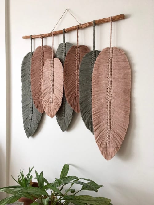 Macrame Feathers (Green,Beige,Brown) with 7 feathers
