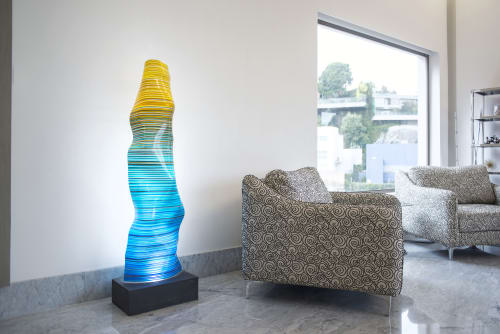 MAGIKARPET LAMP Barcode Glass Lamp over Black Granite Light | Sculptures by Studio Orfeo Quagliata