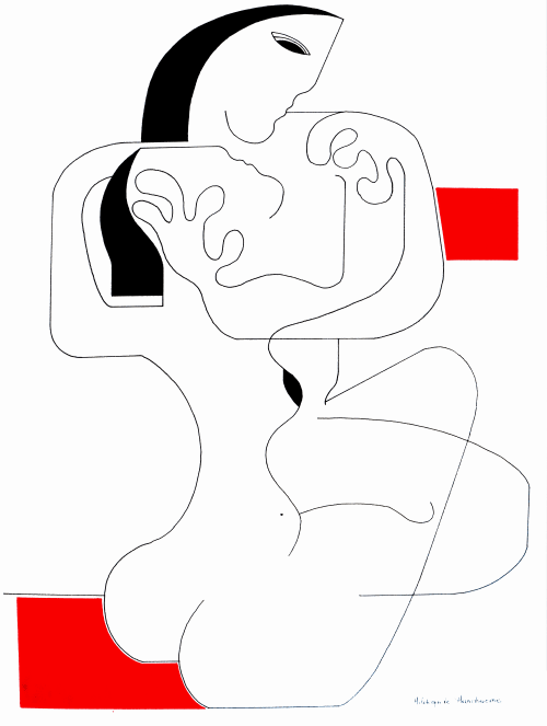 Le Calin with red accent | Paintings by Hildegarde Handsaeme