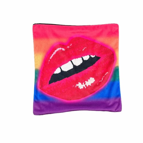 rainbow velvet EMBRASSE MOI lips PILLOW COVER | Pillows by Mommani Threads