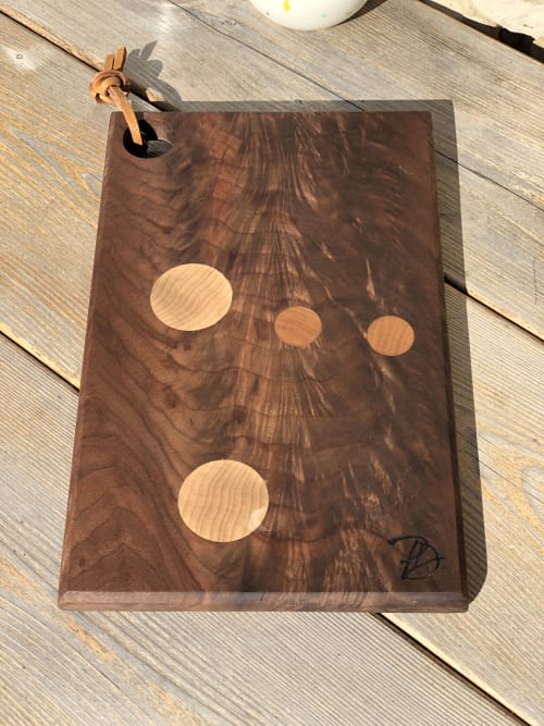 Black Walnut Burl Board with circle inlays | Serveware by Patton Drive Woodworking