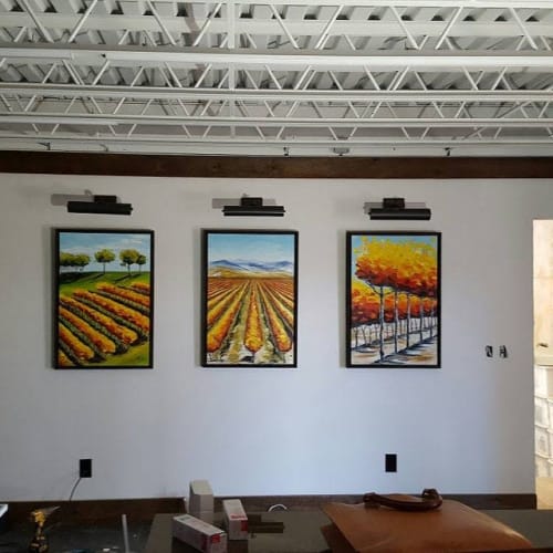 Series of paintings installation for Ellijay River Vineyards | Paintings by Lisa Elley ART | Ellijay River in Ellijay