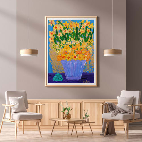 December Narcissus & Turquoise | Paintings by Helen Creates Beauty