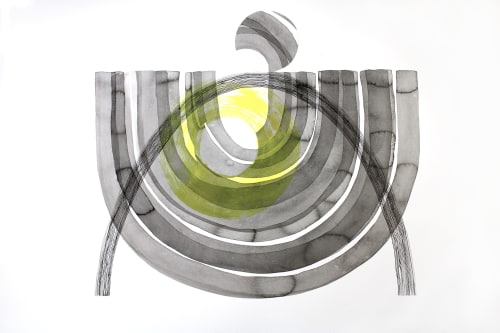 minimalist watercolour geometric painting grey and yellow | Watercolor Painting in Paintings by Valeria Kondor