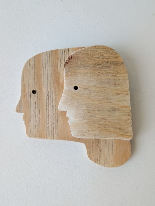 Abstract Wood Sculpture – Minimalist Interlocking Heads Art | Mixed Media by Tanya Coates