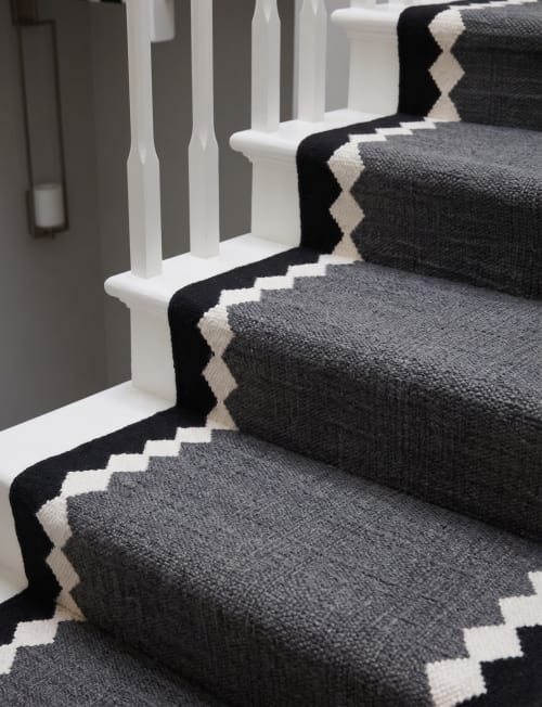 Handwoven Wool Stair Black and White Runner Rug | Rugs by Evergreen Carpets