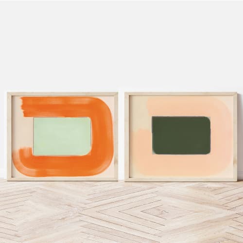 Green & Orange Modern Abstract Art Print Pair | Prints by Emily Keating Snyder