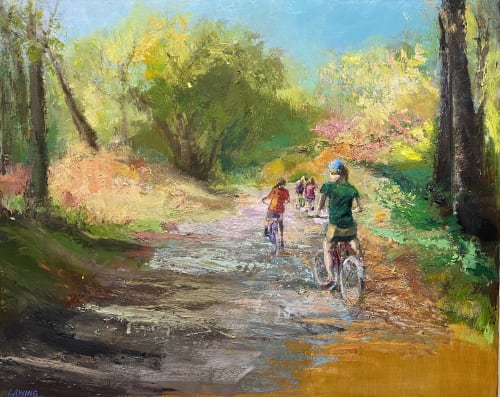 Autumn Bike Ride | Oil And Acrylic Painting in Paintings by Julia Lawing Fine Art