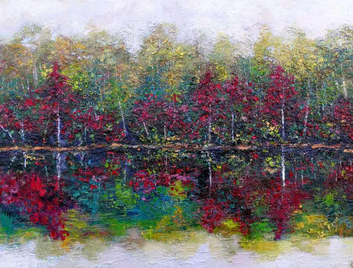 “Dreams of Crimson” Original Textured Waterscape Painting | Oil And Acrylic Painting in Paintings by Emily Newman Fine Art