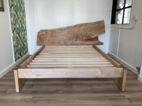 Queen size maple bed frame with live edge headboard | Beds & Accessories by Rosehammer Studio