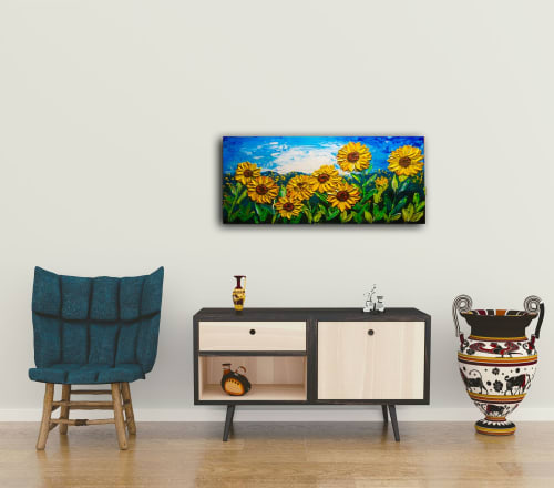 Sunflower Fields Impasto Painting | Paintings by Lexaartworld