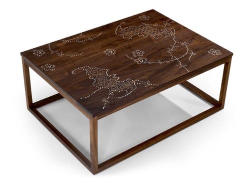 Nail Inlay Coffee Table No. 15 (Bats and flowers) | Tables by Peter Sandback