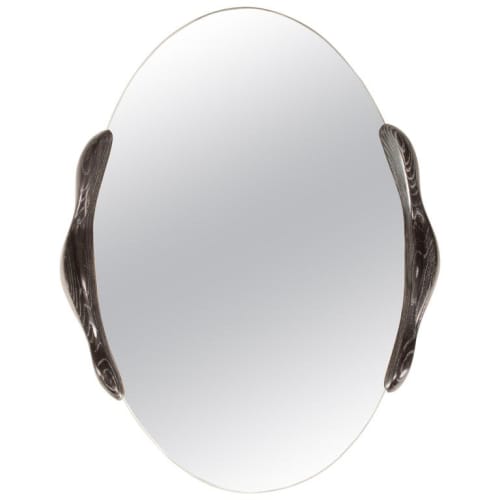Amorph Oval Shaped Mirror, Stained Graphite Walnut | Decorative Objects by Amorph