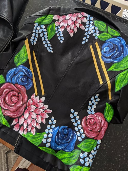 Hand Painted Leather Jackets (for Bride & MOH) | Oil And Acrylic Painting in Paintings by Christine Crawford | Christine Creates