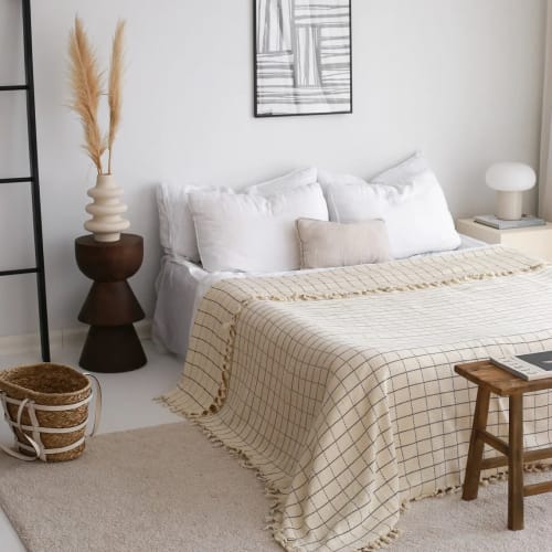 Cream Plaid Throw Blanket & Bed Spread | Linens & Bedding by Lumina Design
