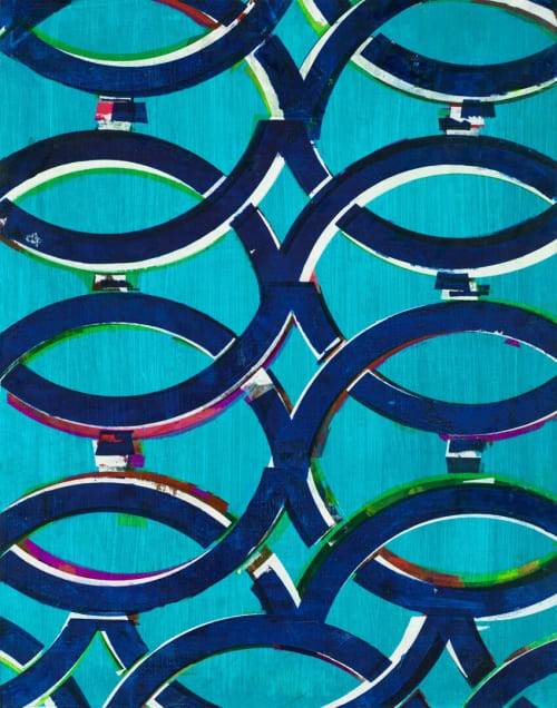 Turquoise, navy and white; touches of magenta and lime! Moroccan patterns with Grateful Dead-inspired title | Oil And Acrylic Painting in Paintings by Margaret Lanzetta | New York in New York