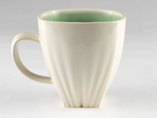 Draped Coffee Mug with Jade Green and White Glaze | Drinkware by M.L. Pots