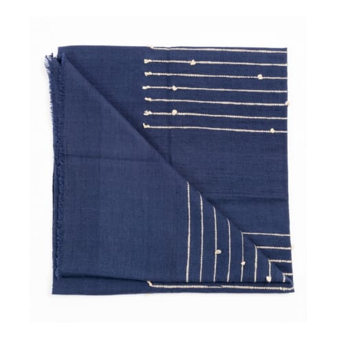 Rosewood Indigo Hand knotted Stripes Throw | Linens & Bedding by Studio Variously