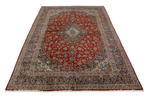 Semi Antique Red 10' x 14' 5" Traditional Kashan Persian Rug | Area Rug in Rugs by Magic Rugs