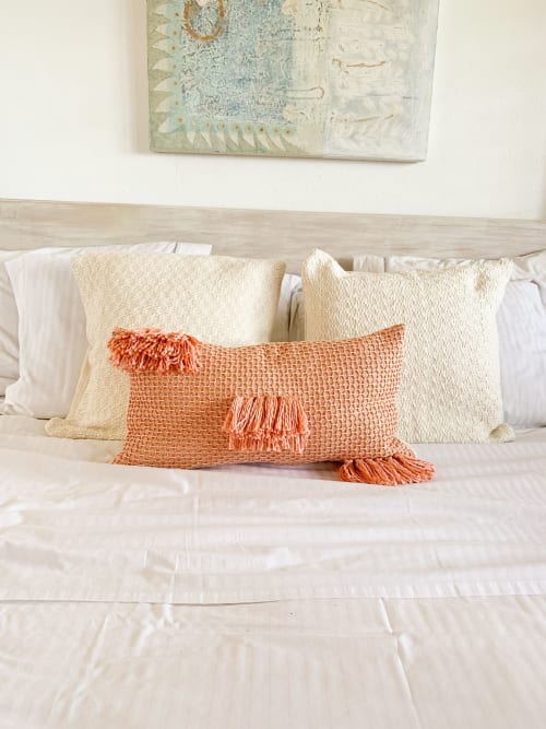Diamond Guayaba Pink Lumbar Pillow with Tassels | Pillows by Zuahaza by Tatiana