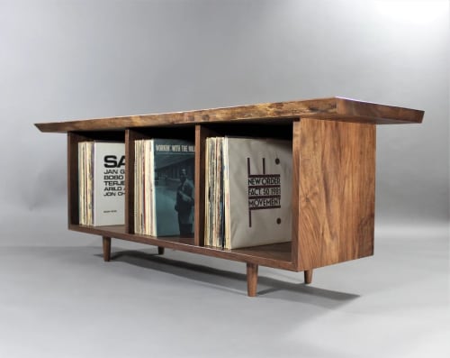 Live edge single tier record case bookcase sofa table | Storage by GideonRettichWoodworker