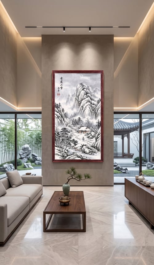 Hand-Painted Winter Landscape Traditional Chinese Silk Art 2 | Oil And Acrylic Painting in Paintings by Dynasty Artisan