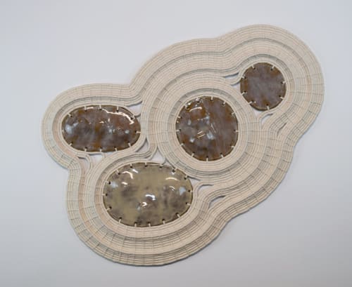 30" Ceramic and Woven Cotton Wall Sculpture | Wall Hangings by Karen Gayle Tinney