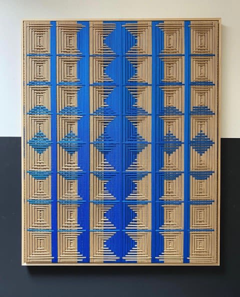 Grid - Beige and Bright Blue | Paintings by Fault Lines