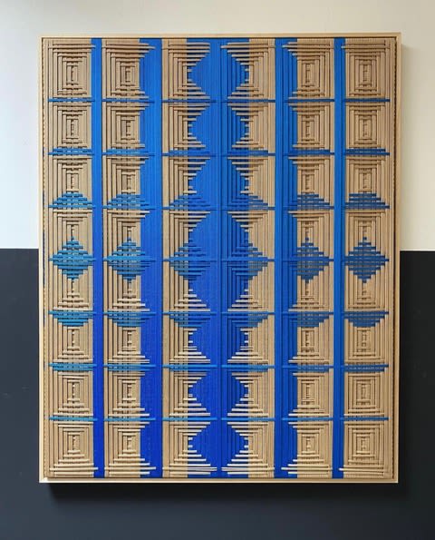 Grid - Beige and Bright Blue | Wall Sculpture in Wall Hangings by Fault Lines